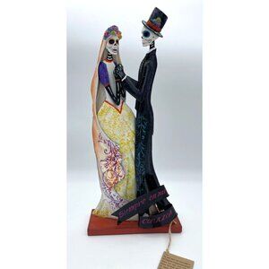 Day Of The Dead Metal Sculpture Skeleton Couple Figurine Decor Hand-Painted